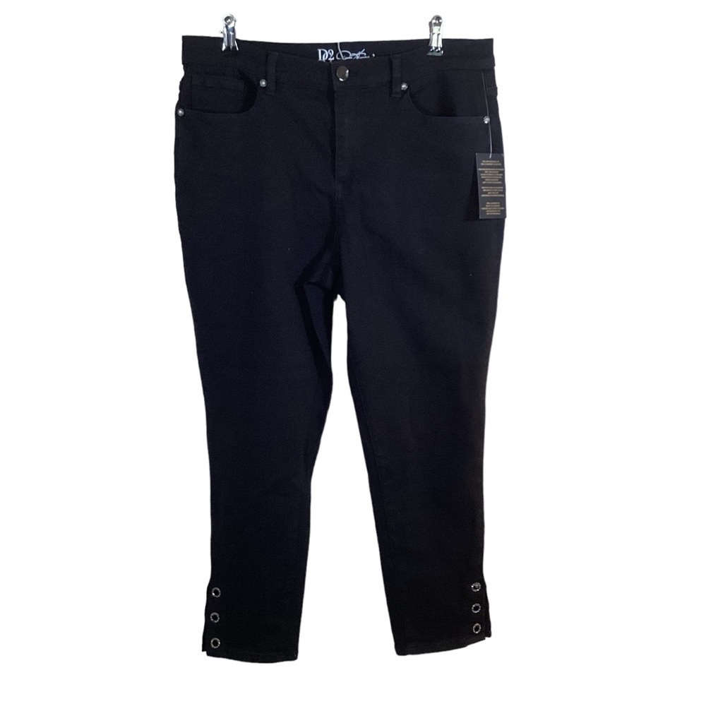 DG2 Diane Gilman NWT Black High Rise Denim Jeans With Sparkle Grommets.  Sz 16